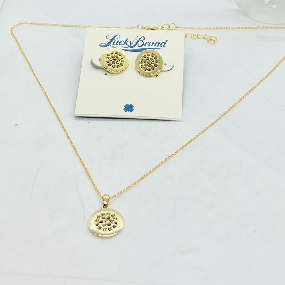 Lucky Brand Gold-Tone Honeycomb Pendant Necklace & Stud Earring Set